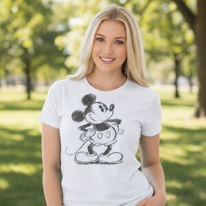 Disney Mickey Mouse Sketch Graphic T-Shirt Womens Size L White Crew Neck